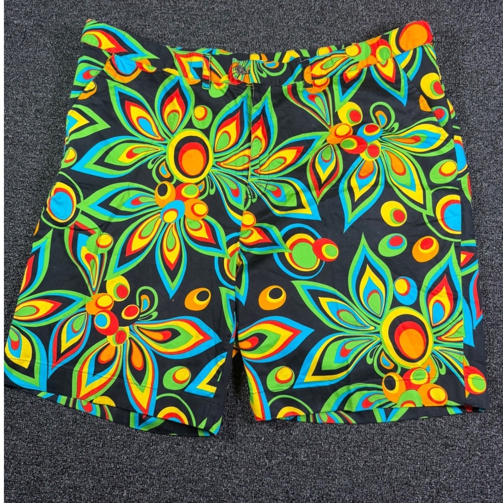 Loudmouth Golf Mens‎ 44 Psychedelic Floral Shorts Black Multicolor Cotton Blend